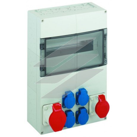 Розподільчий щит AKi 14-4S з розетками 4х Schuko, 1хCEE (5х32 A), 1 СЕЕ (450х300х142мм), IP44, з PE/N-клемою, Spelsberg